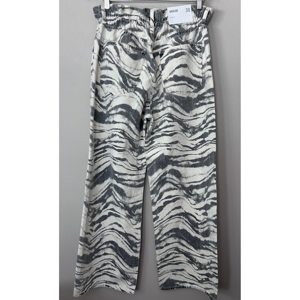 AGOLDE Lyonne Jeans Womens 30 Quiver Black Zebra Print Wide Leg High Rise NWT - Picture 2 of 11
